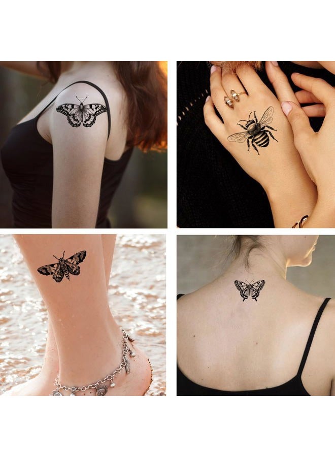 Dopetattoo 6 Sheets Temporary Tattoos Insects Butterfly Death's-Head Moth Bumblebee Oleander Hawk-Moth Dragonfly Cockroach Ladybu Temporary Tattoo Neck Arm Chest for Women Men Adults - Image 3